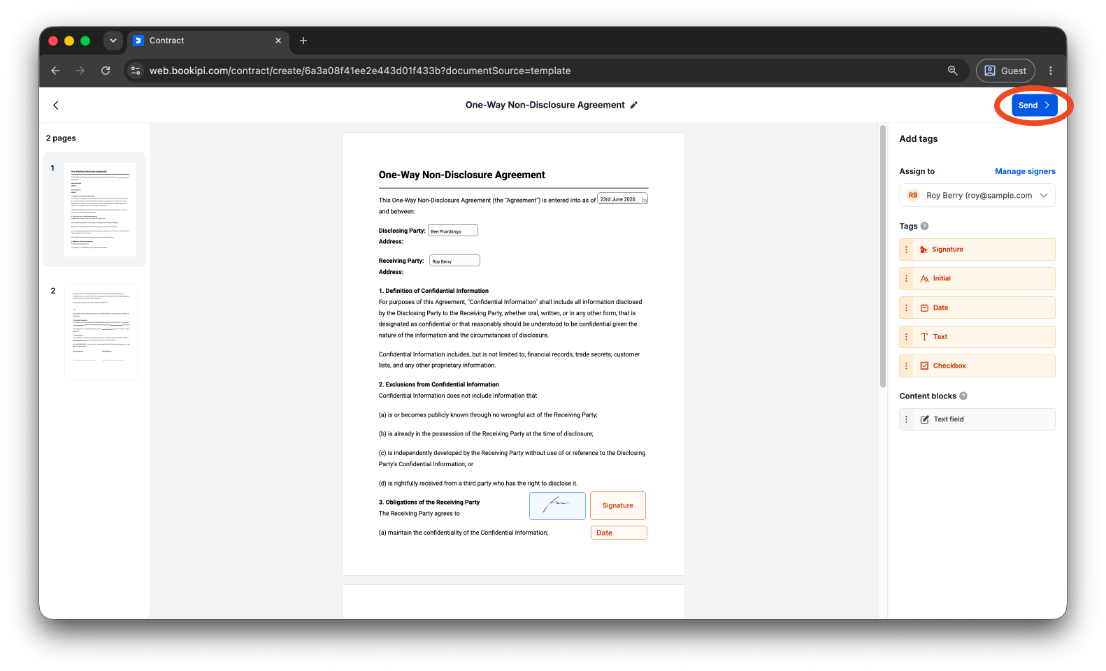 Bookipi eSign - How to create and send an eSign document using Bookipi eSign Web - 11