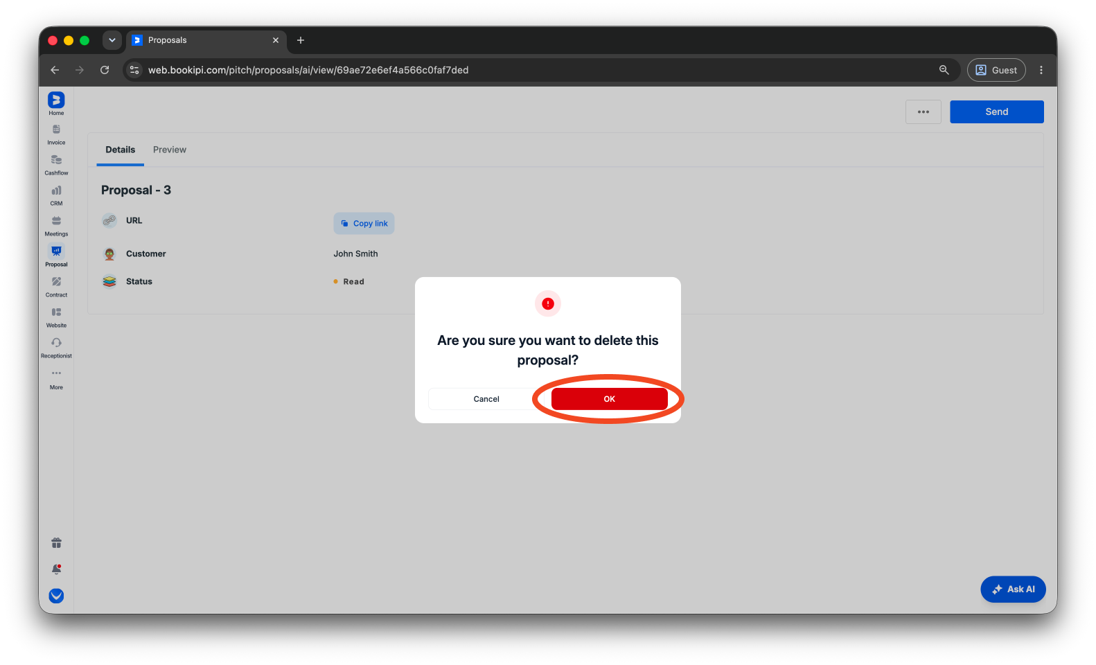 Bookipi Proposal Maker - How to delete a proposal on the Web App - 5