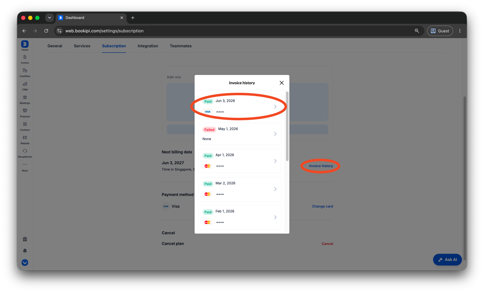 Bookipi Subscriptions - How to check and manage your subscription - 7