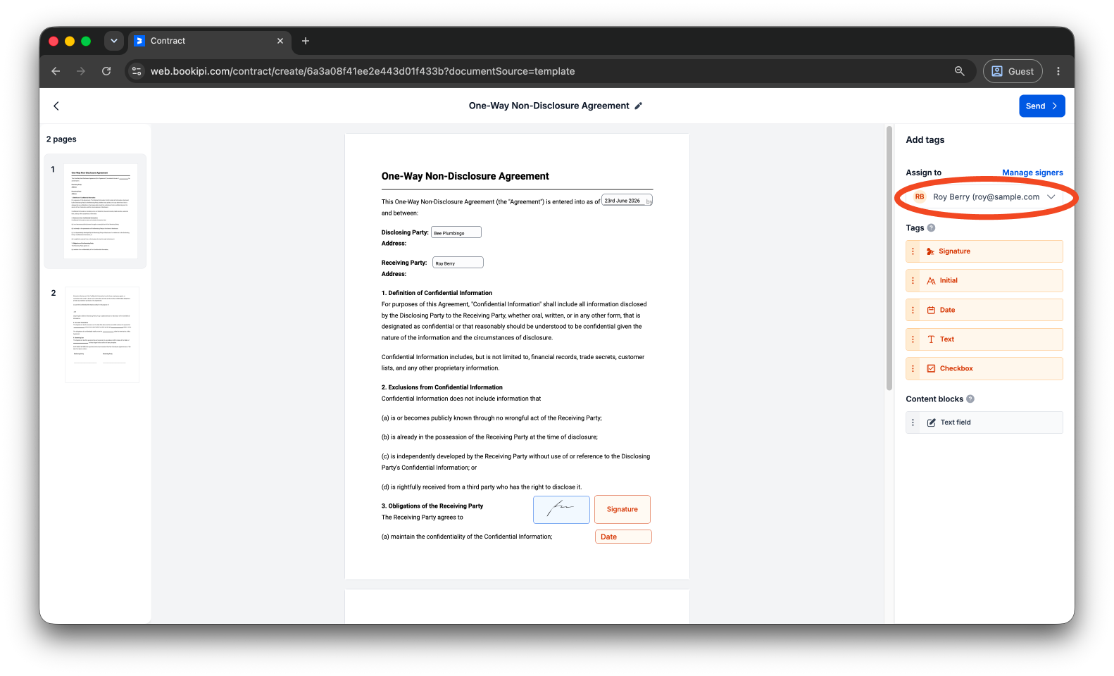 Bookipi eSign - How to create and send an eSign document using Bookipi eSign Web - 9