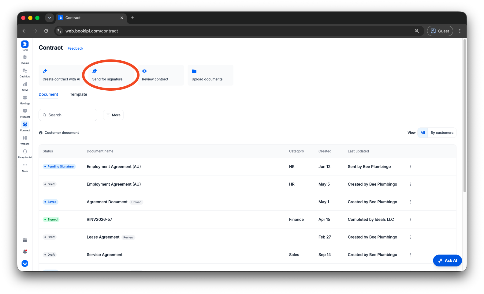 Bookipi eSign - How to create and send an eSign document using Bookipi eSign Web - 2