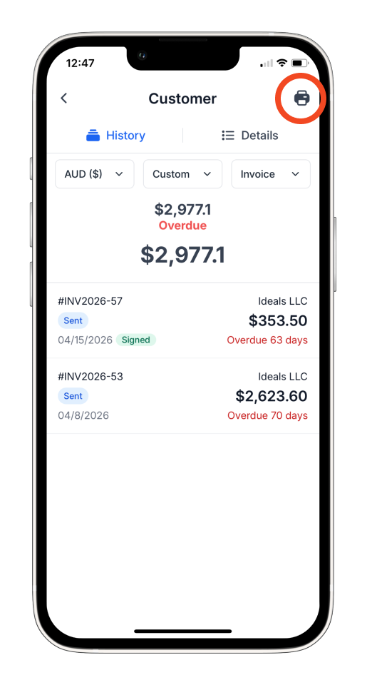 Invoice Mobile App - How to create and send a customer statement - 8