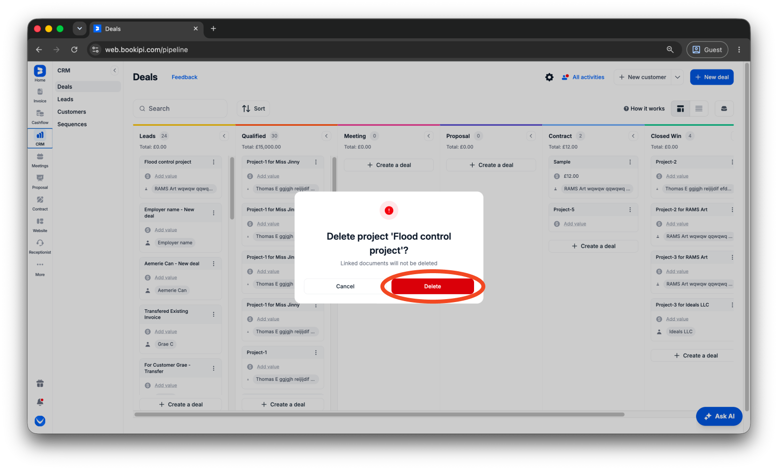 Uncategorized - How to delete a deal in Bookipi CRM - 5