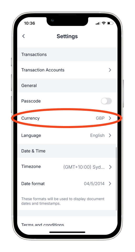 Invoice Mobile App - How to set a default currency in the mobile app - 3