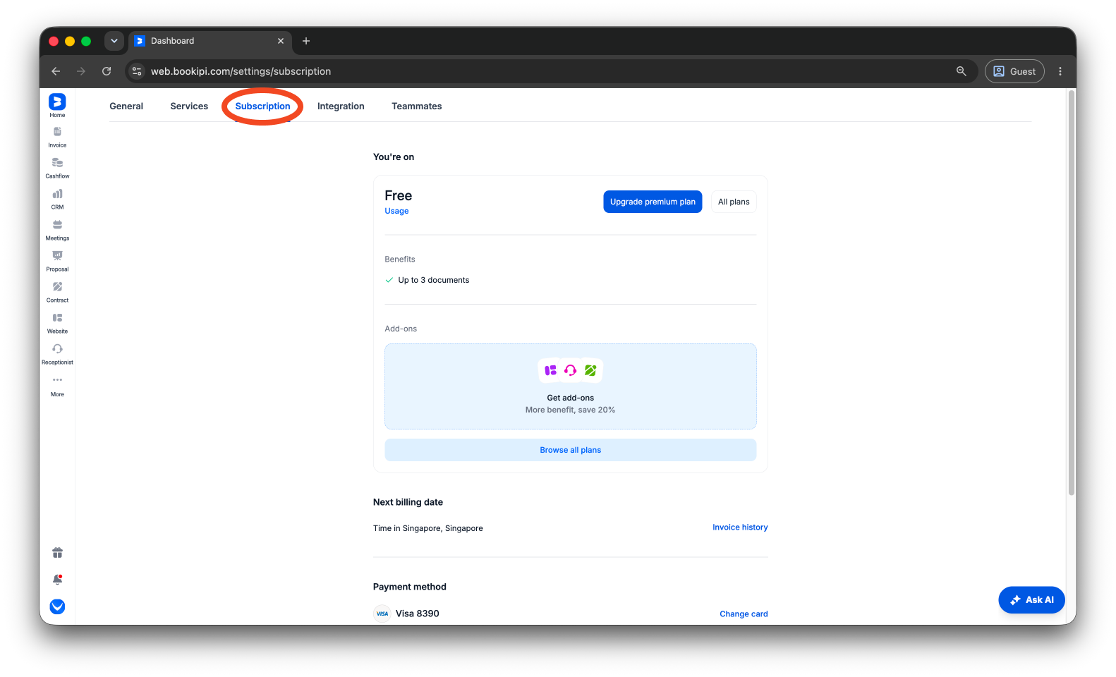 Bookipi Subscriptions - How to upgrade from a Free Plan to a Starter Plan Subscription - 4