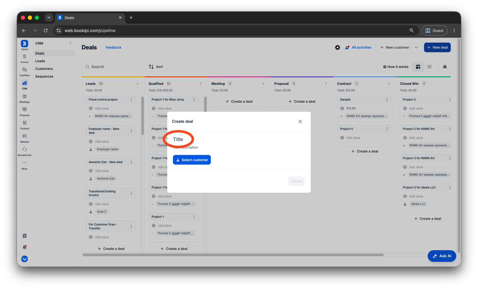 Uncategorized - How to create a deal in Bookipi CRM - 5