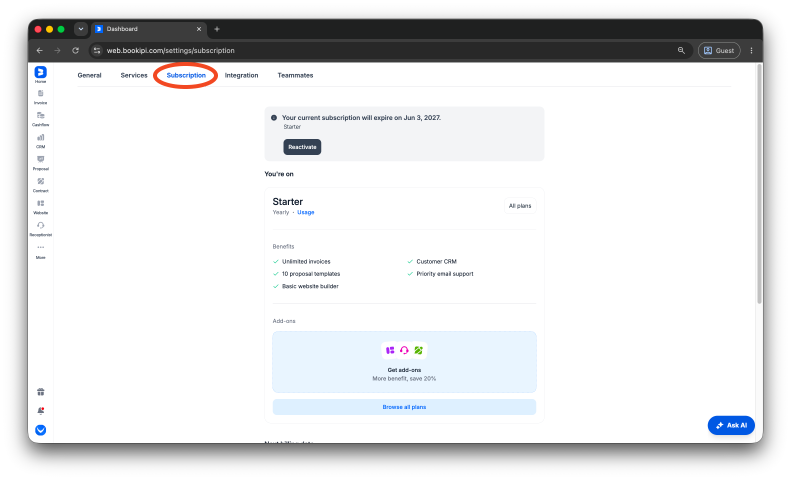 Bookipi Subscriptions - How to reactivate subscriptions - 4