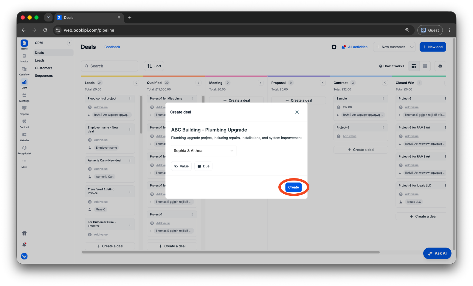 Uncategorized - How to create a deal in Bookipi CRM - 9
