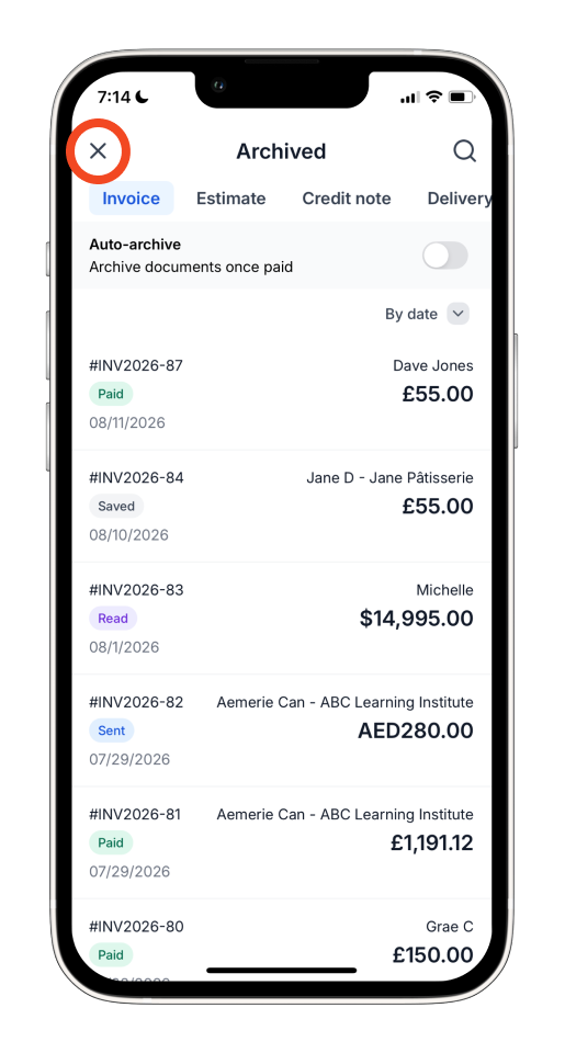 Invoice Mobile App - Auto Archive Paid invoices - 13