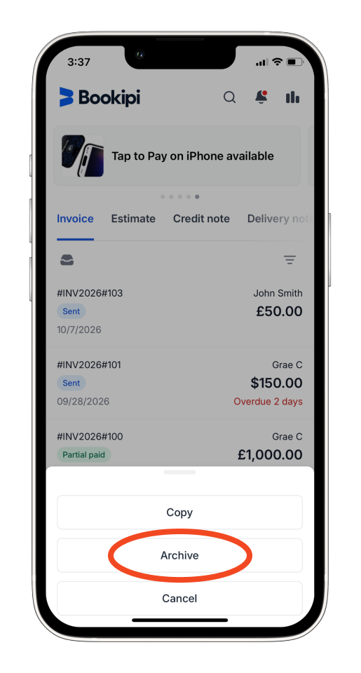 Invoice Mobile App - Auto Archive Paid invoices - 10