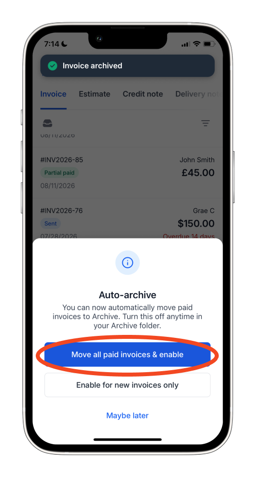 Invoice Mobile App - Auto Archive Paid invoices - 17