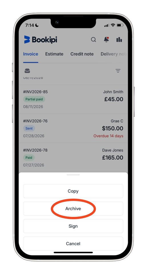 Invoice Mobile App - Auto Archive Paid invoices - 16